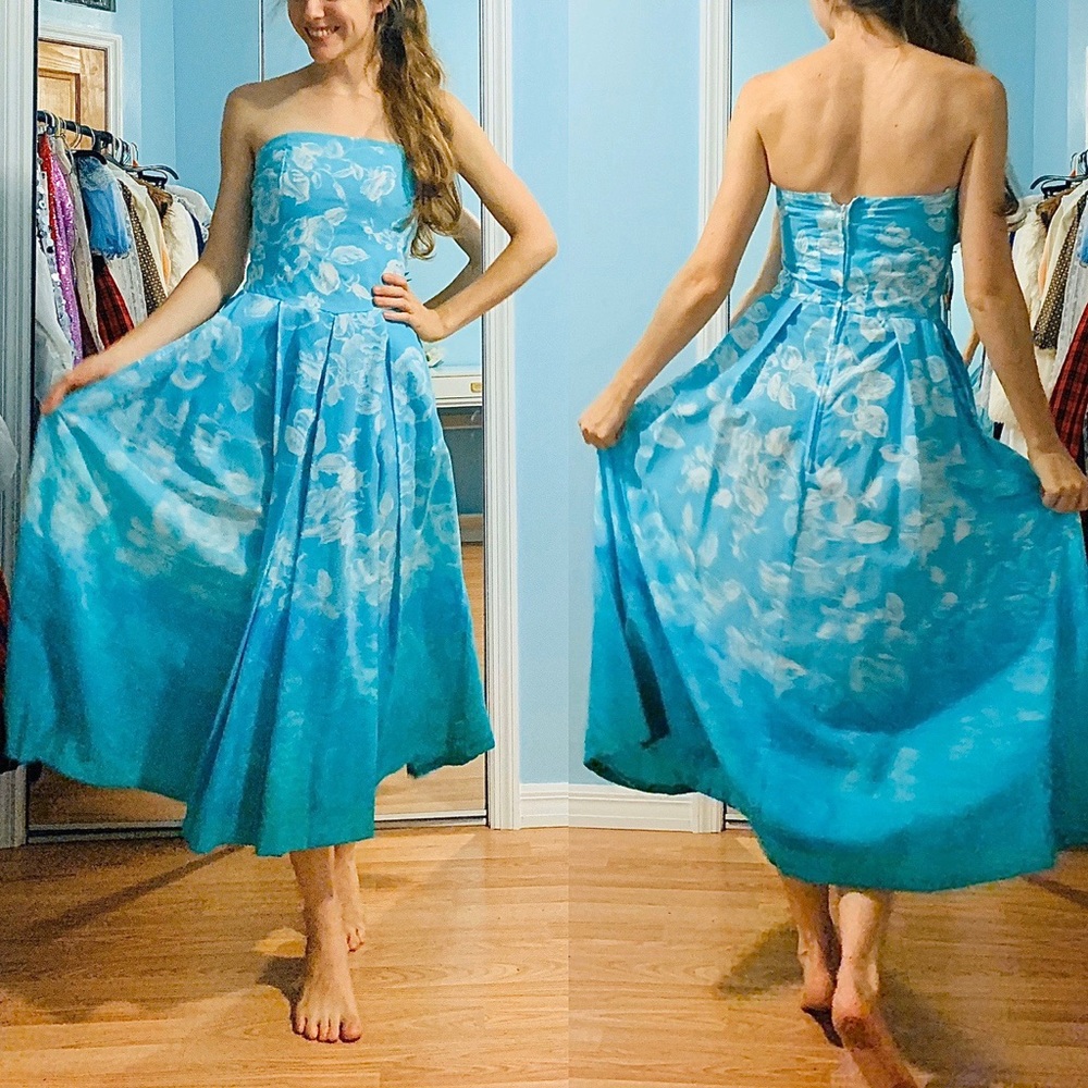 Vintage Strapless Fit and Flair Long Midi Dress